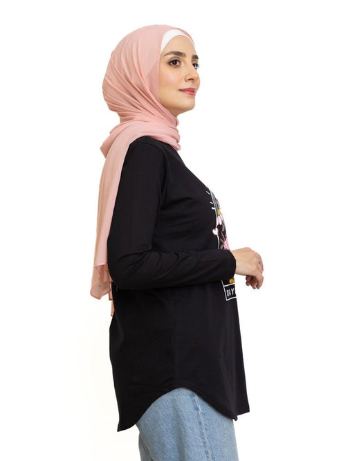 Black Printed Long - Sleeve Design 2 - Khotwh